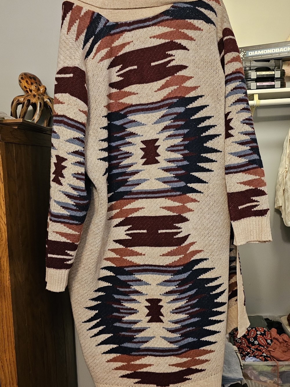Shyanne Aztec Knit Cardigan in Beige, Rust and Navy